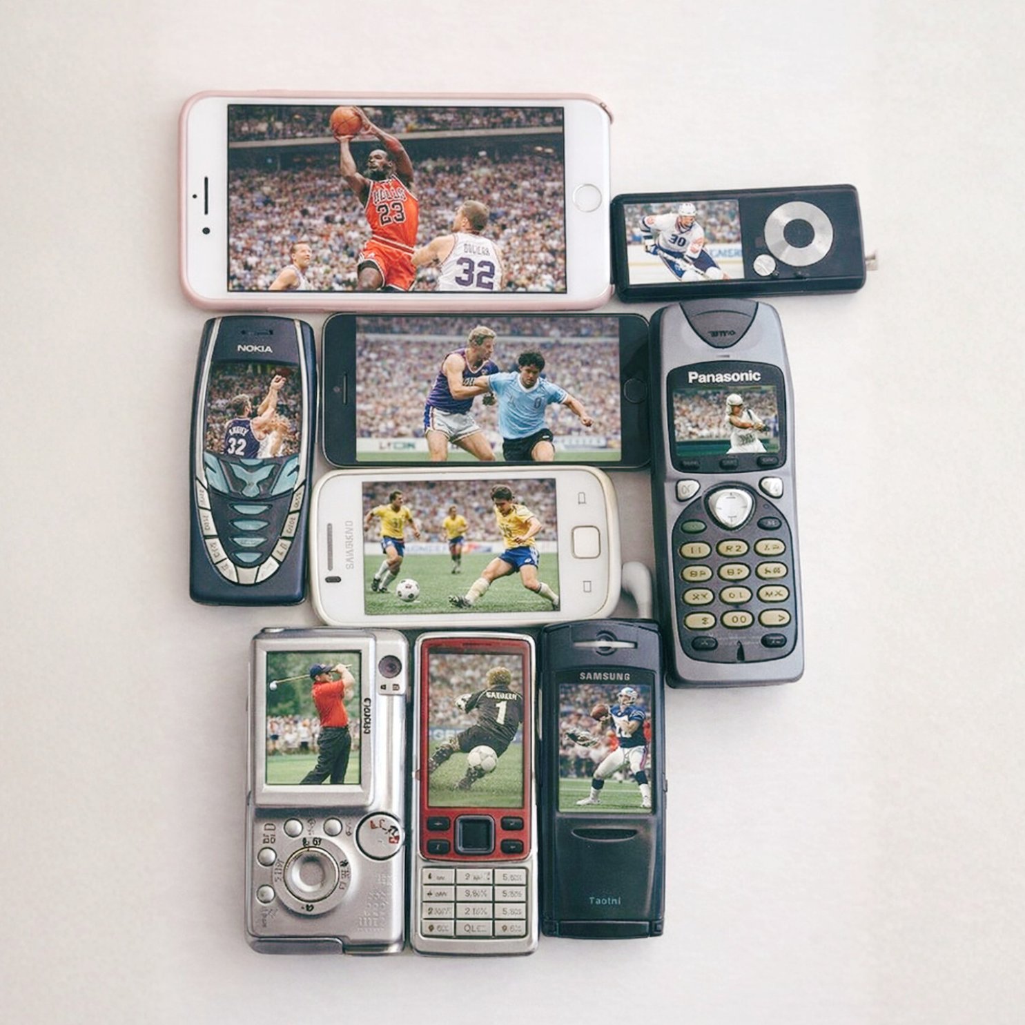 Vintage phones showing classic sports moments